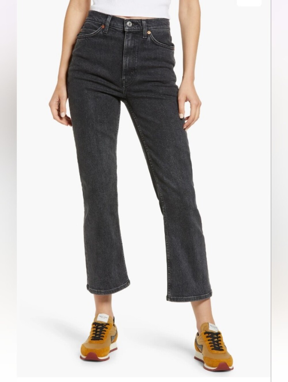 Re/Done 70s High Waist Crop Bootcut Jeans In Stoned Noir